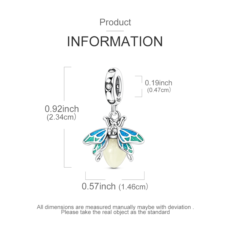 925 Sterling Silver Luminous Firefly Pendant for DIY Jewellery